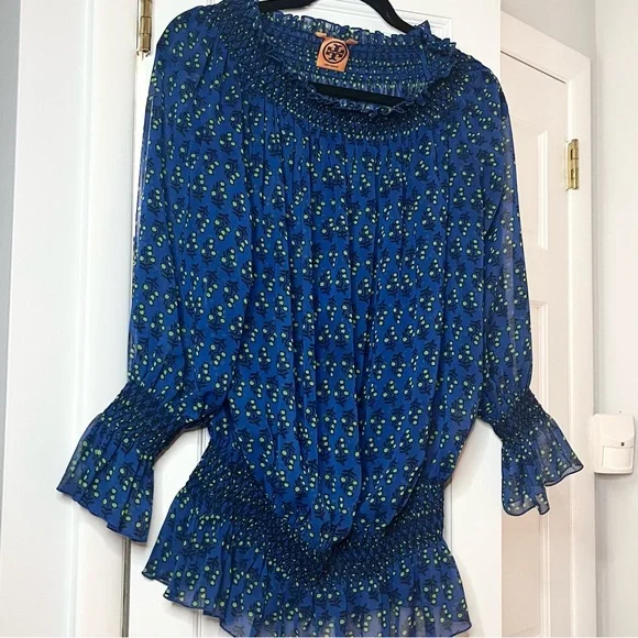 Tory Burch Blue Off The Shoulder Casual Blouse - Picture 3 of 7